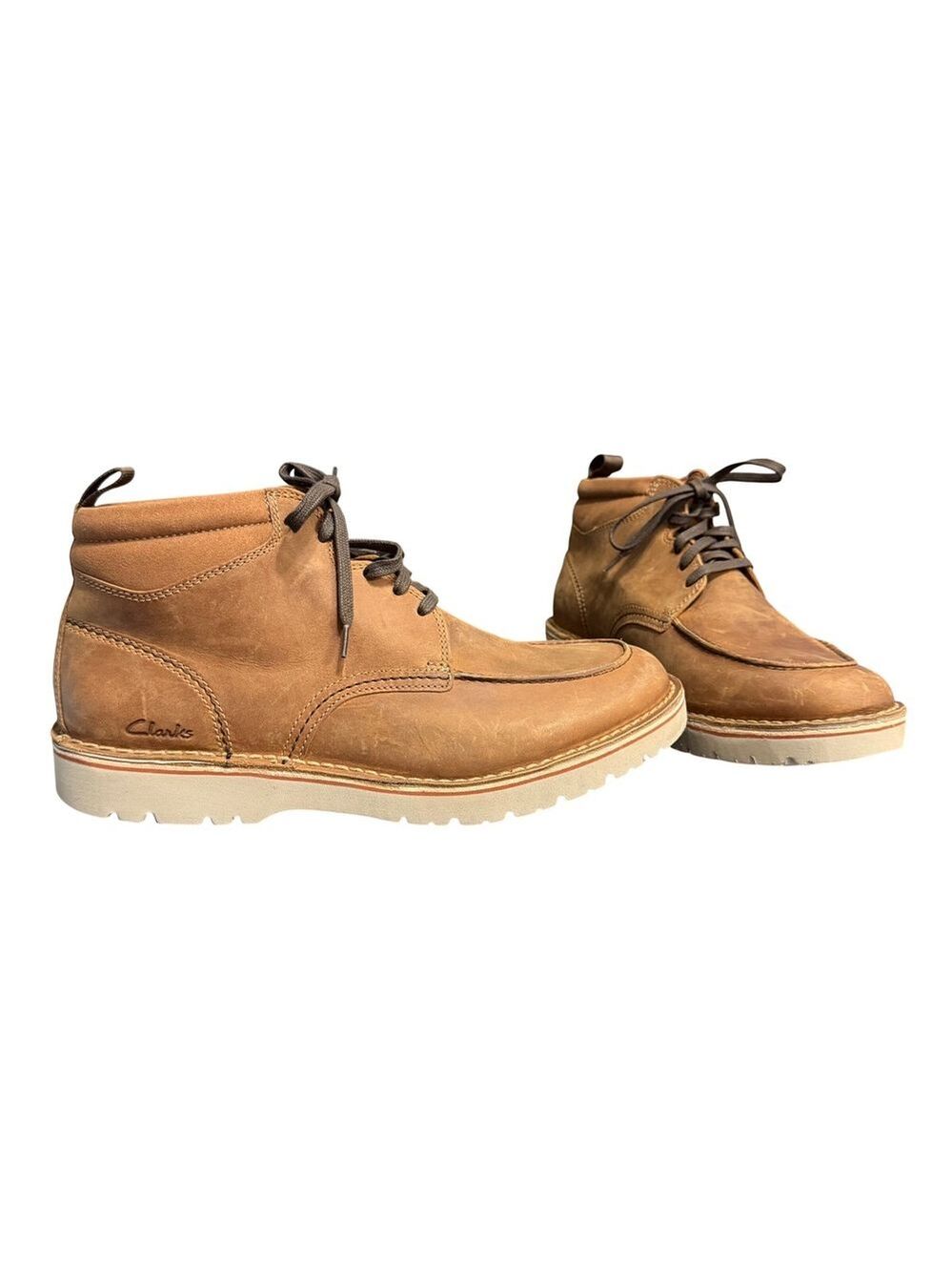 Clarks Collection Mens Tan Leather Moc Toe Boots Size 13 261794287120